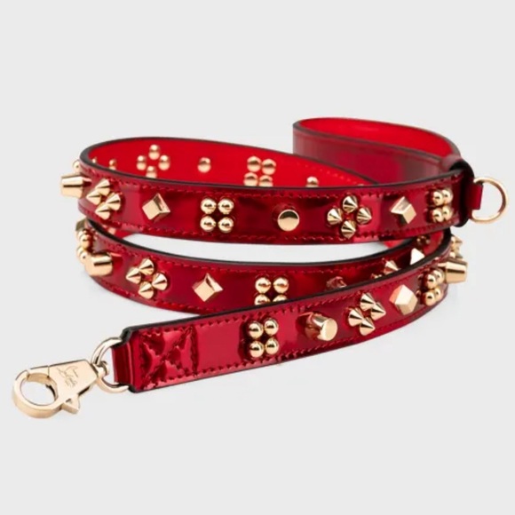 Christian Louboutin Small LoubiCollar LoubiLeash Psychic Patent RED Gold Spikes - Picture 4 of 12